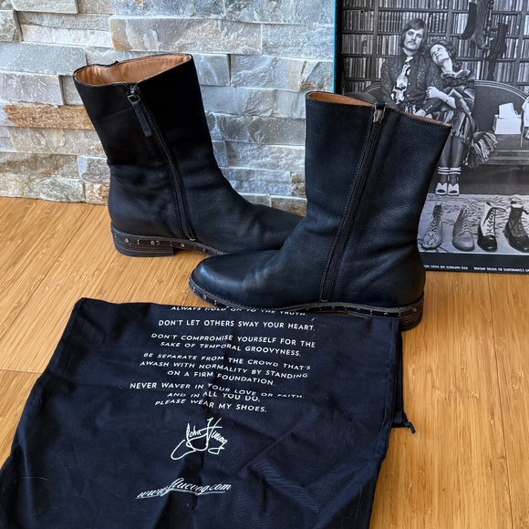 John Fluevog Nicola Black Leather Mid-Shin Boots - Picture 2 of 16